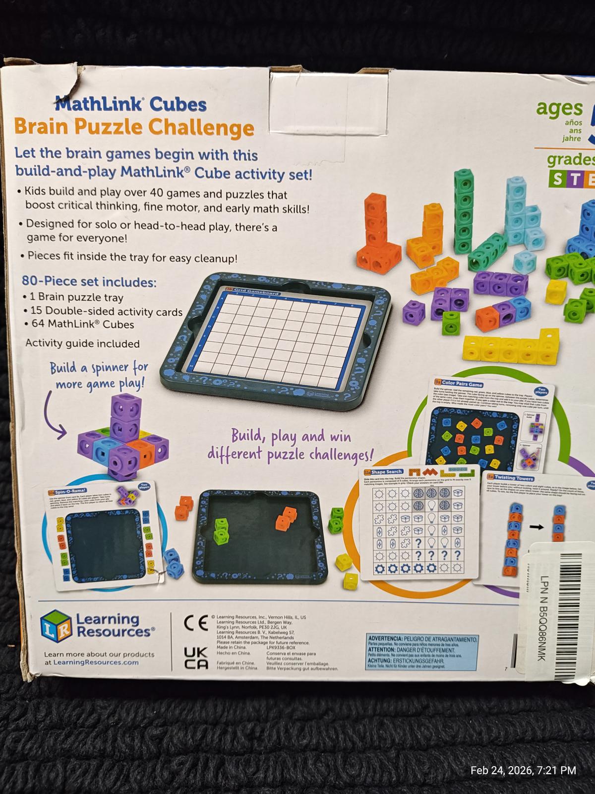 MathLink Cubes Brain Puzzle Challenge set with colorful cubes and activity board for engaging learning.