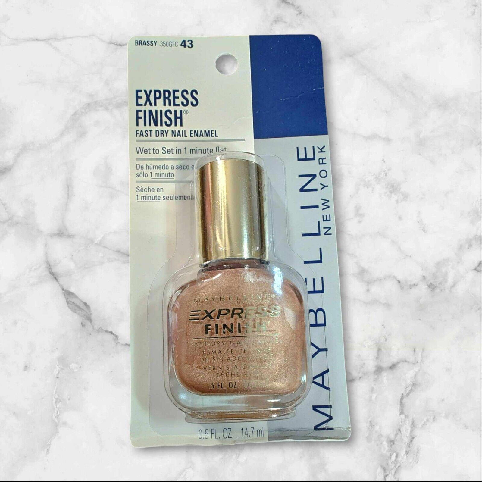 Maybelline Express Finish fast dry nail enamel in shade 43, featuring a metallic finish and sleek bottle design.