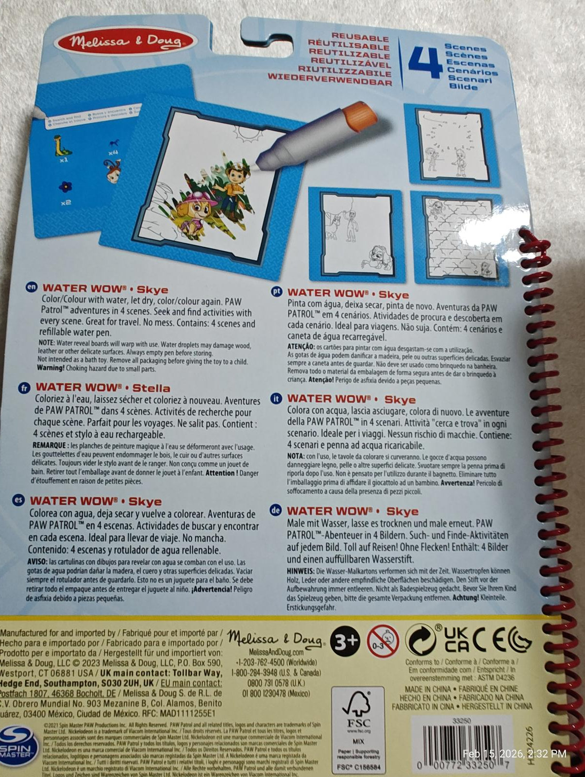 Melissa & Doug Water Wow! activity book featuring four reusable pages for creative fun.