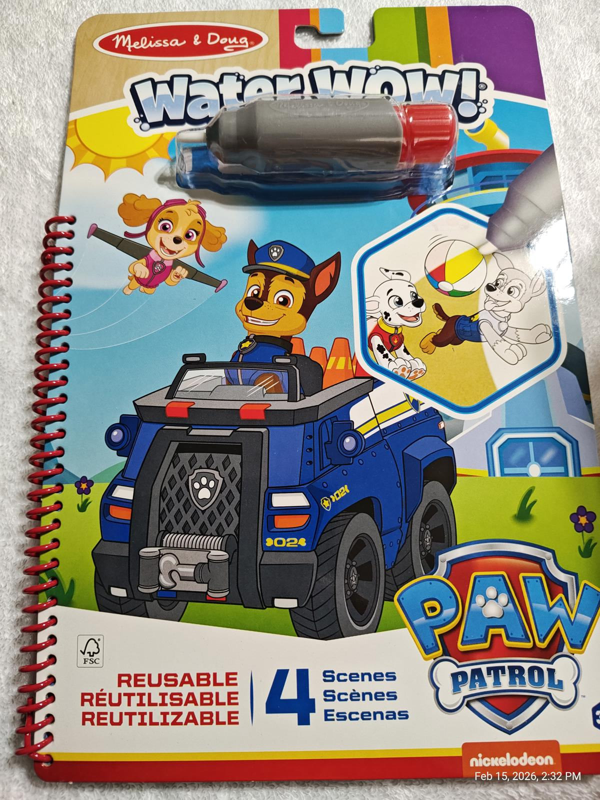 Melissa & Doug Water Wow! Paw Patrol activity book with reusable scenes and marker.