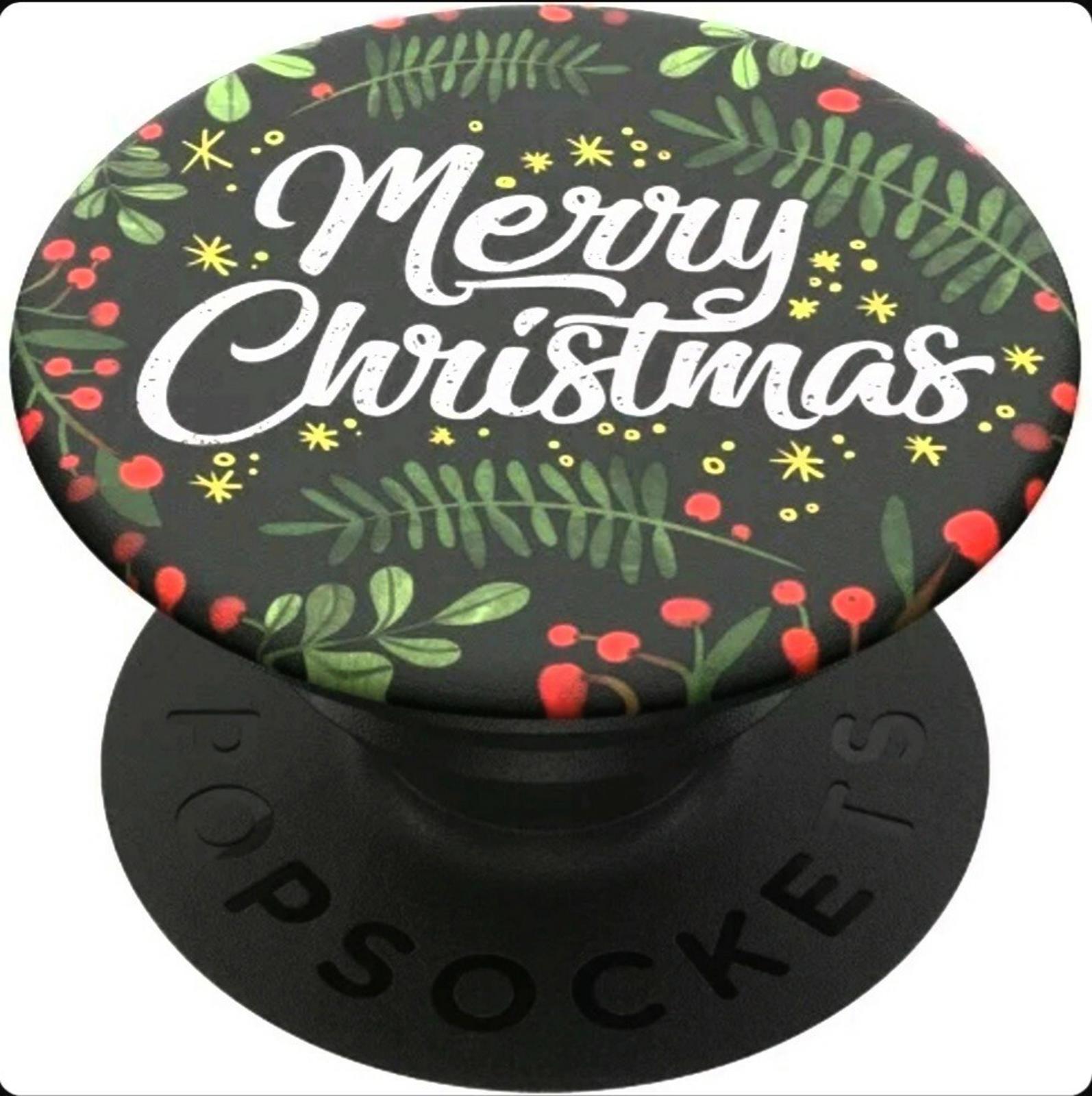 Merry Christmas PopSocket featuring festive greenery and red berries design.