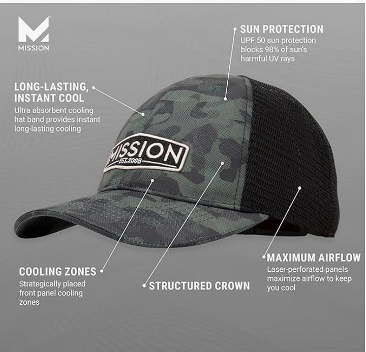 Mission Cooling Cap features sun protection, maximum airflow, and long-lasting cooling zones.
