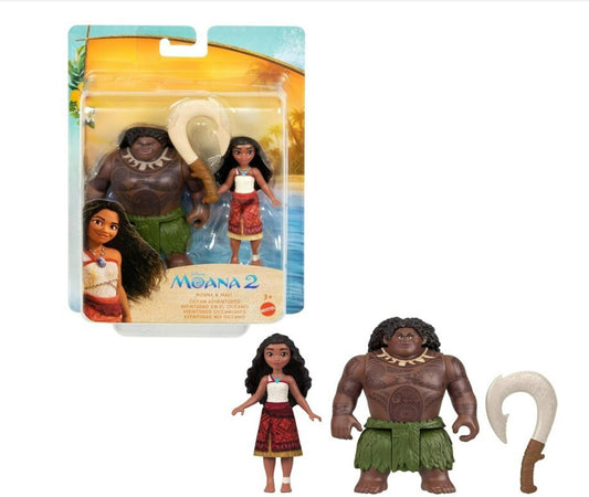 Moana 2 action figures featuring Moana and Maui in packaging with accessories.