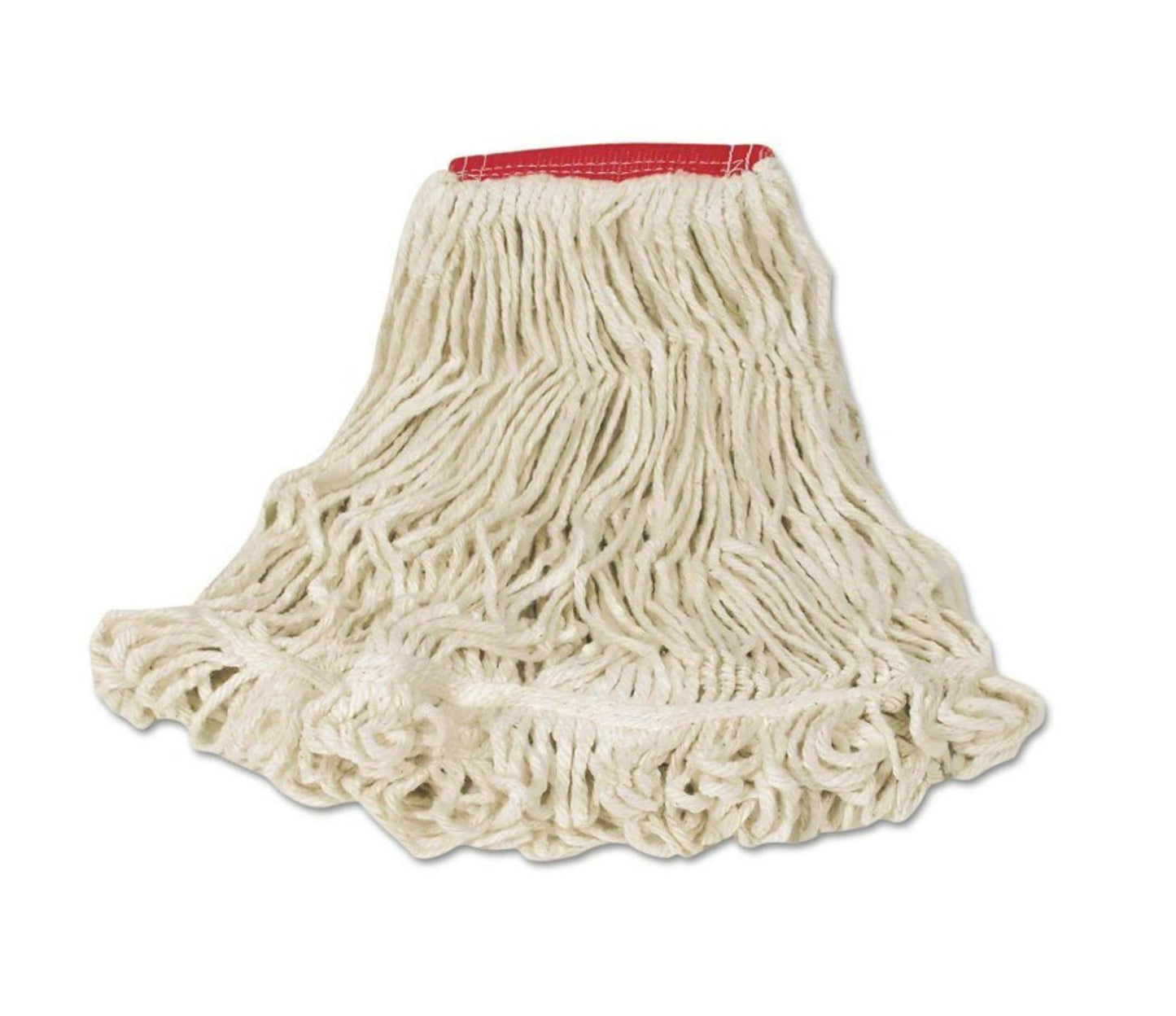 Mop head with red band, ideal for effective cleaning and floor maintenance.