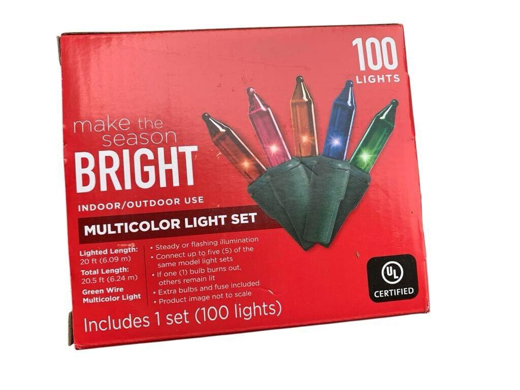 Multicolor light set with 100 lights for indoor and outdoor use, featuring vibrant colors.