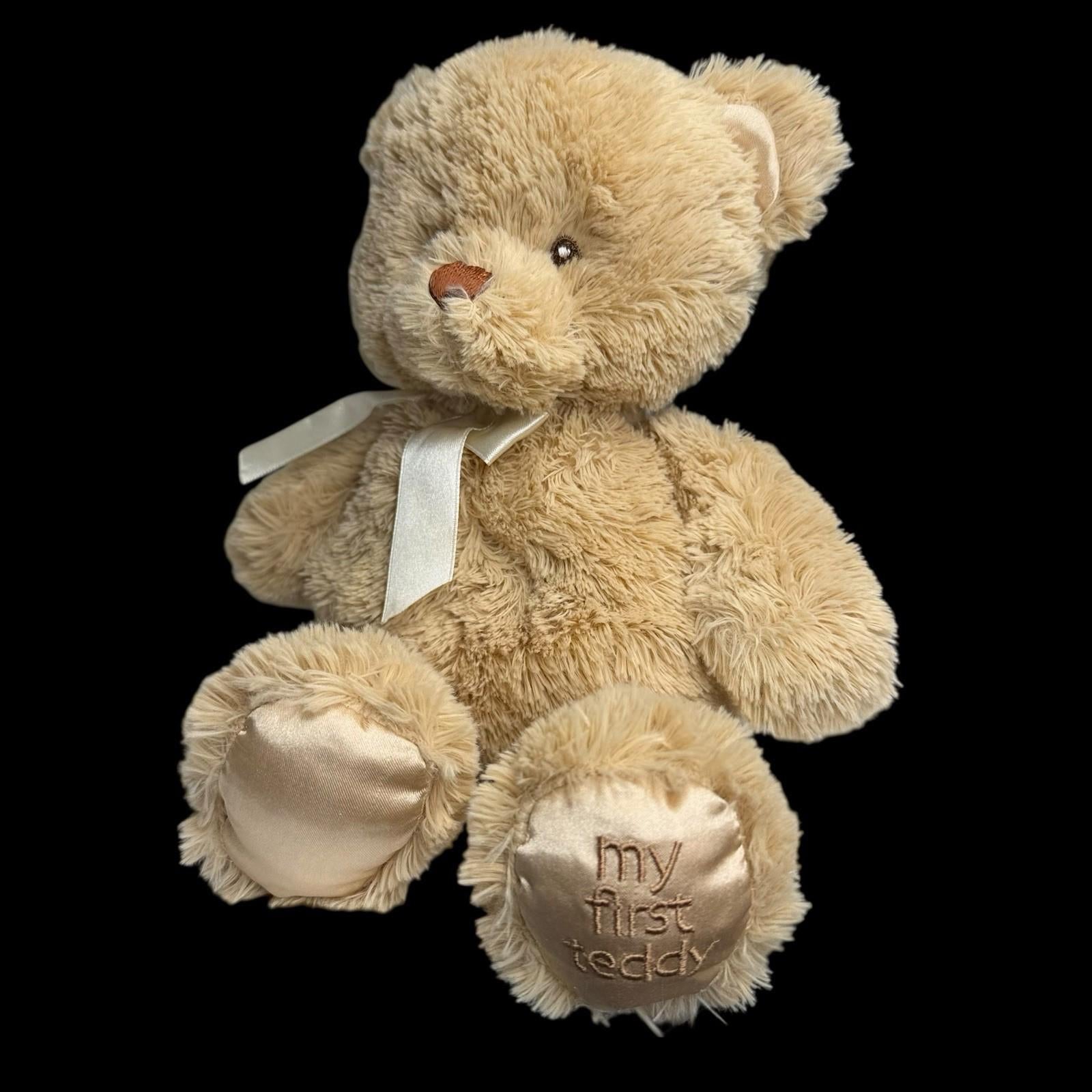 My Pillow Buddy teddy bear with soft fur and embroidered feet, perfect for cuddling.