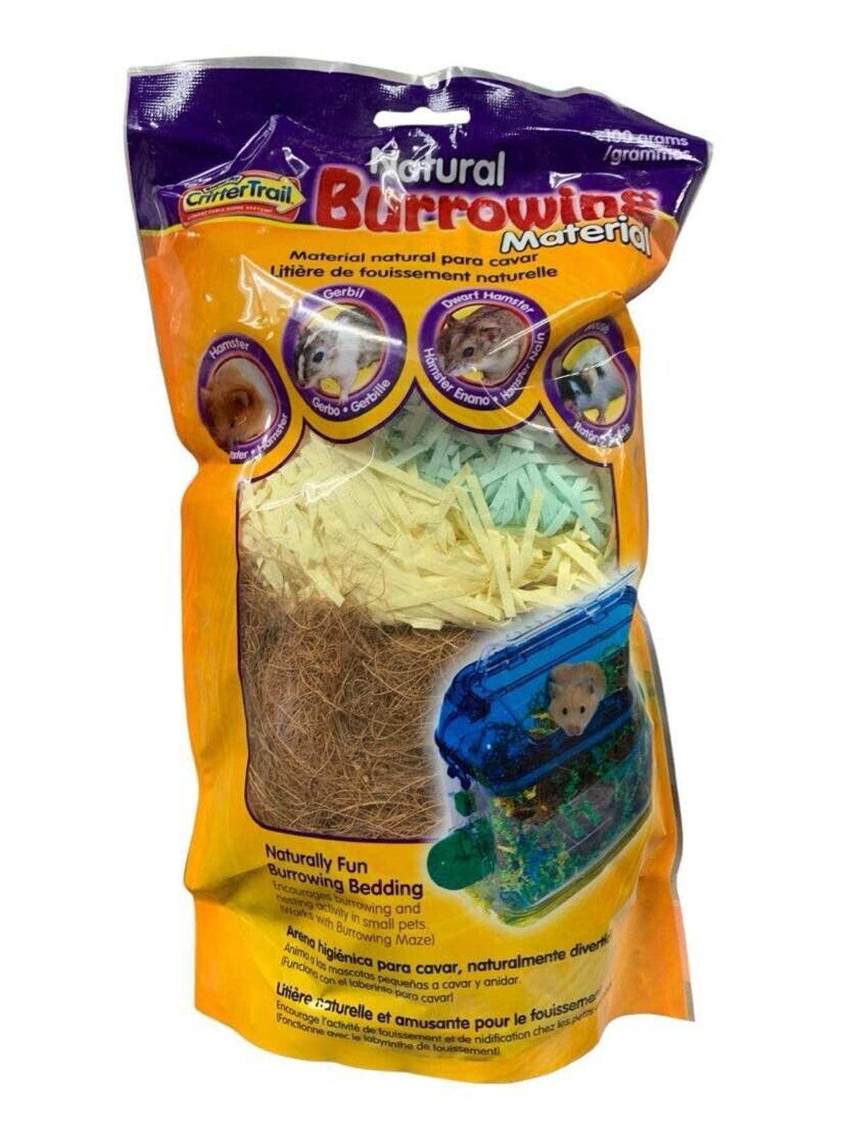 Natural Burrowing Material for small animals, featuring colorful bedding and natural fibers.