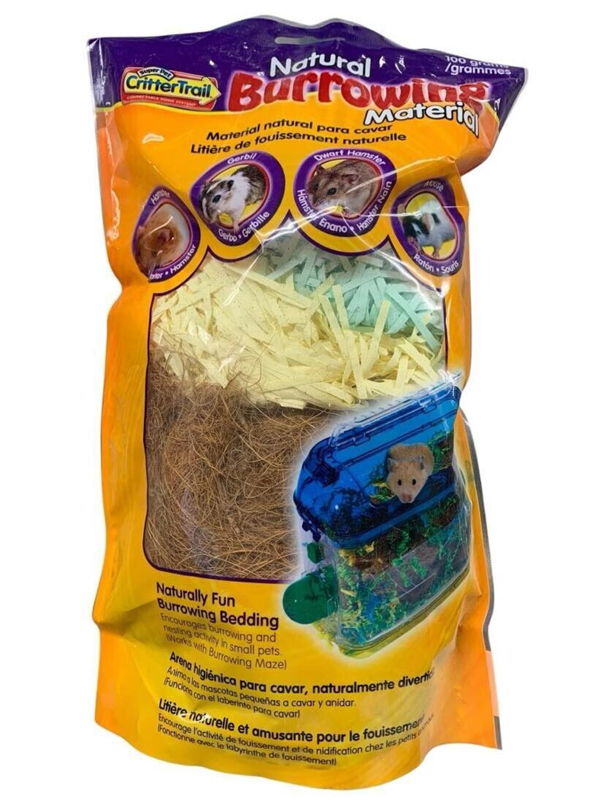 Natural Burrowing Material for small pets, featuring colorful bedding and natural fibers.