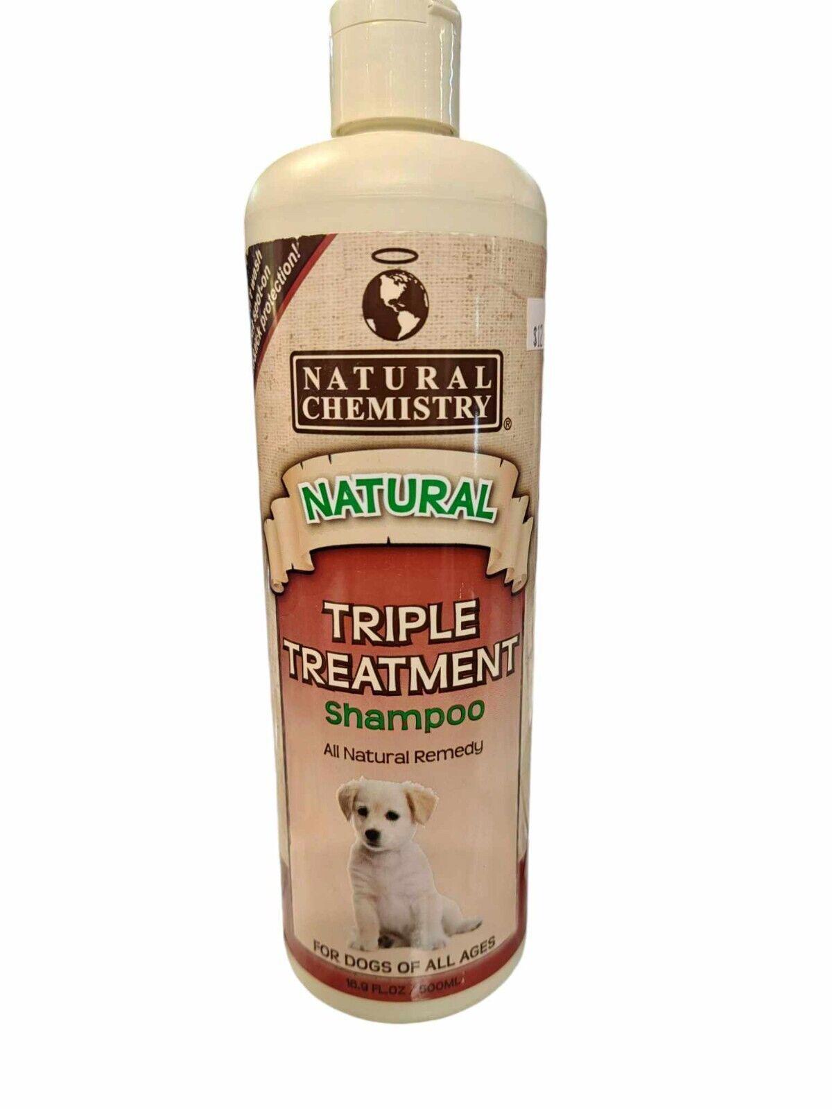 Natural Chemistry Triple Treatment Shampoo for dogs, featuring an all-natural formula for healthy fur.