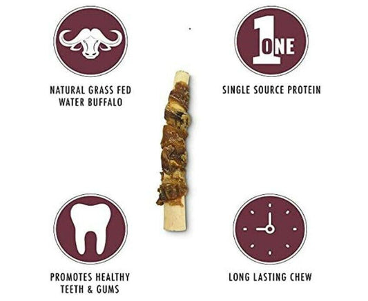 Natural Grass Fed Water Buffalo chew promotes healthy teeth and gums with long-lasting flavor.