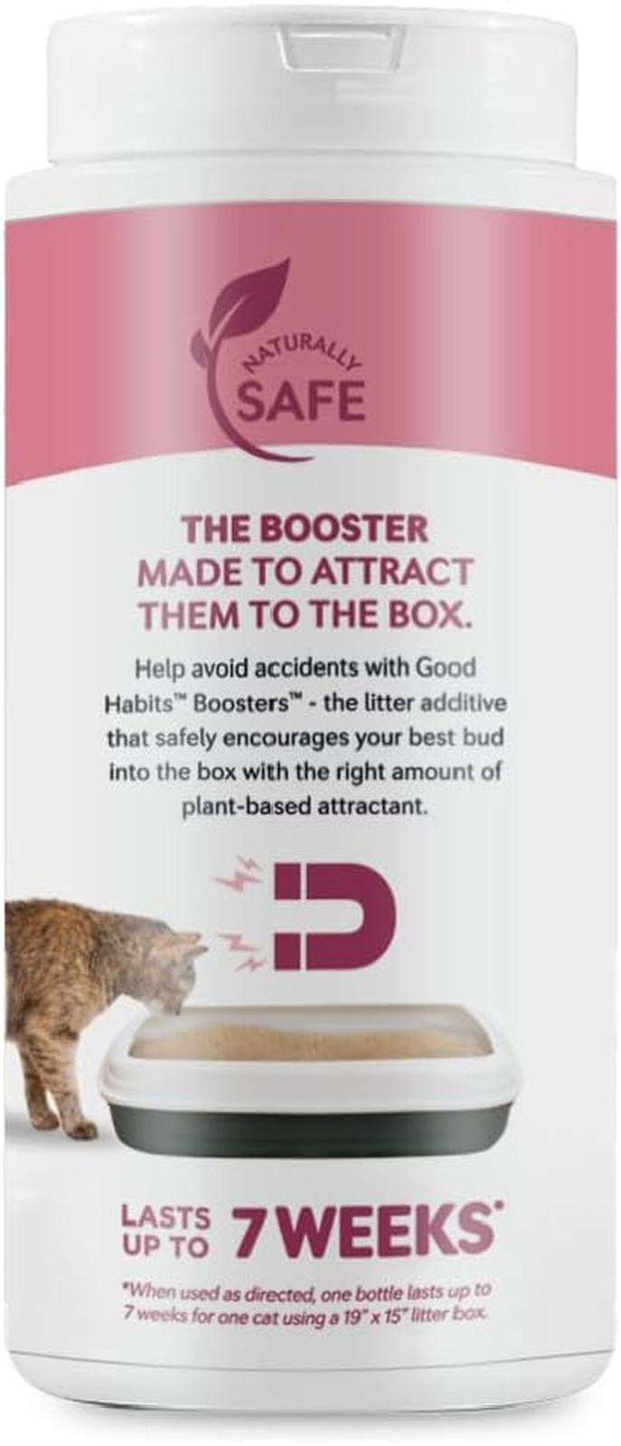Naturally Safe Booster for litter box attraction, encourages cats with plant-based attractant.