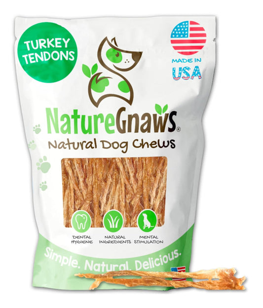 NatureGnaws Turkey Tendons for dogs, natural chews promoting dental health and mental stimulation.