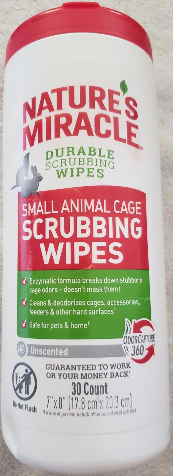 Nature's Miracle Scrubbing Wipes for small animal cages, 30 count, effective against stubborn odors.