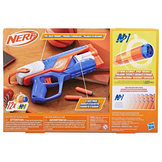 Nerf blaster with orange and blue design, includes 12 darts for fun shooting.