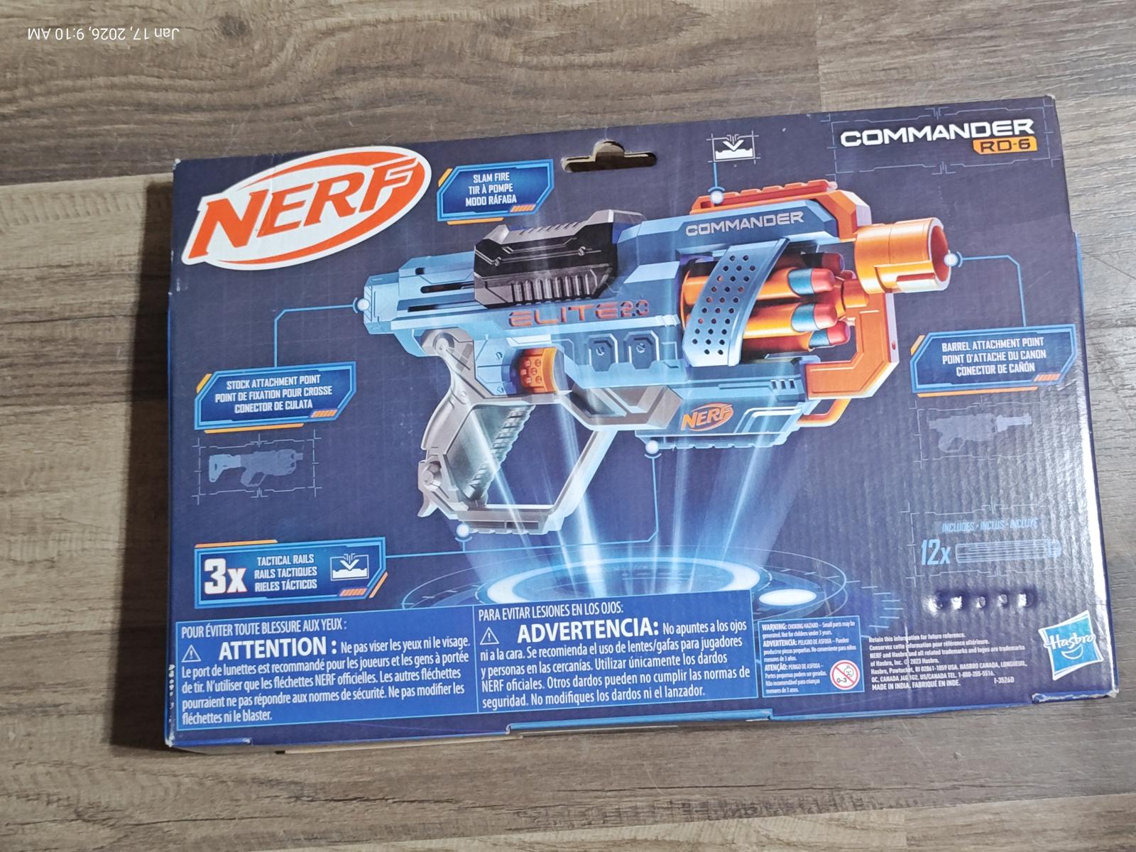 NERF Commanche blaster box showcasing vibrant colors and detailed features.