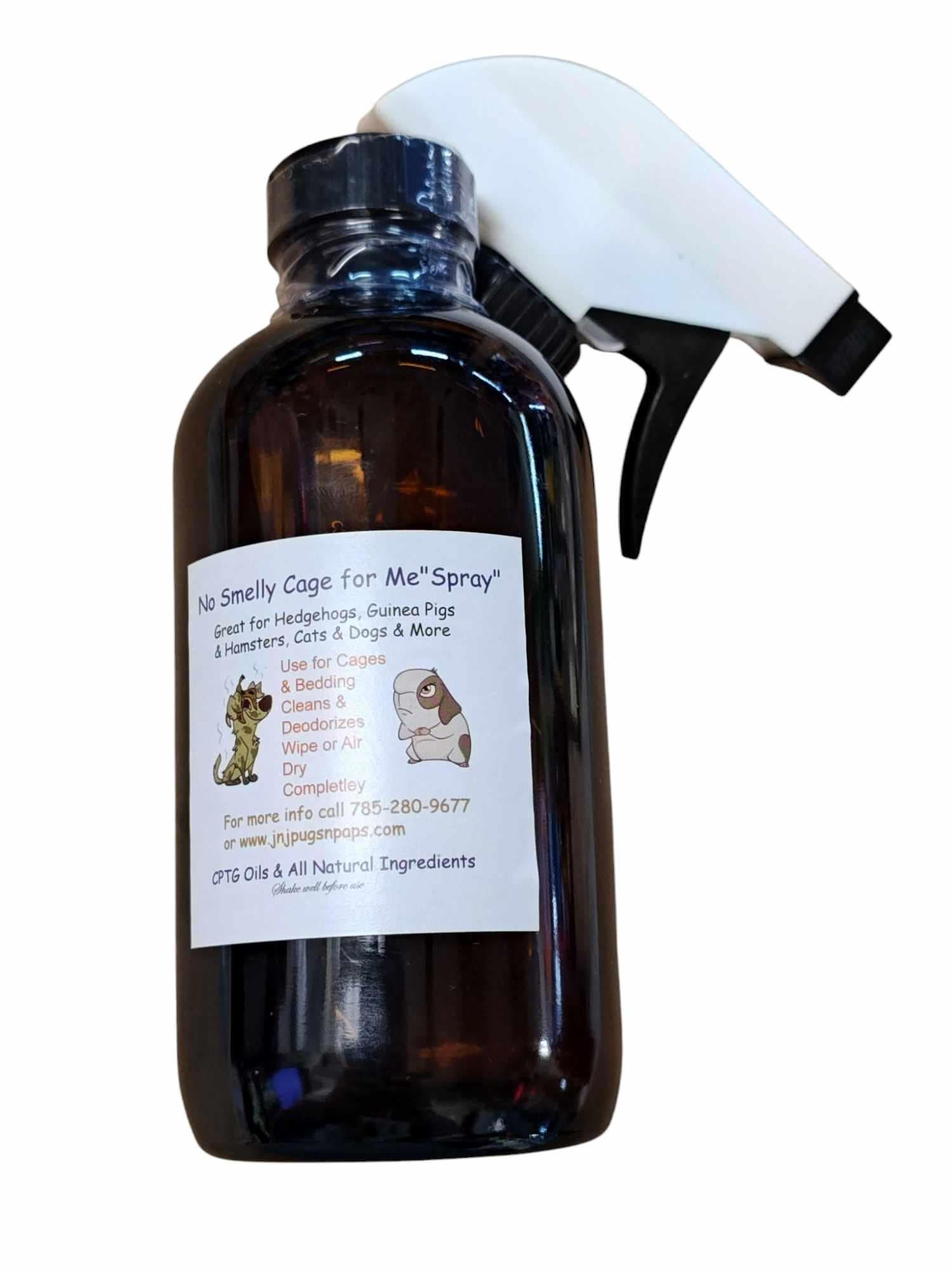 No Sneaky Cage for Me Spray in a brown bottle with a spray nozzle, designed for pets.