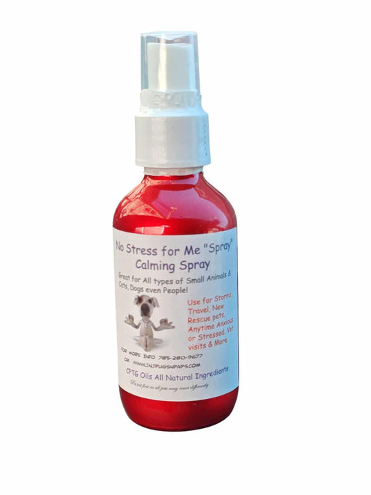 No Stress for Me 'Spray' Calming Spray in a red bottle, designed for pets and stressed individuals.