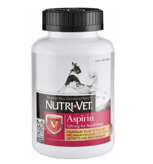 Nutri-Vet Aspirin 125 mg for small dogs, providing relief from pain and inflammation.