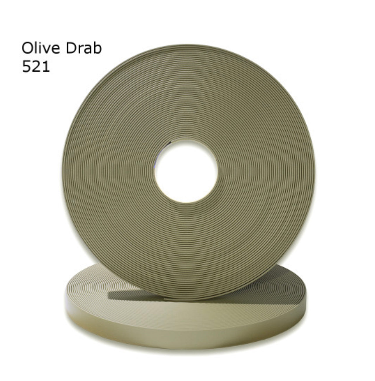 Olive Drab 521 tape roll showcasing a smooth, matte finish and circular design.