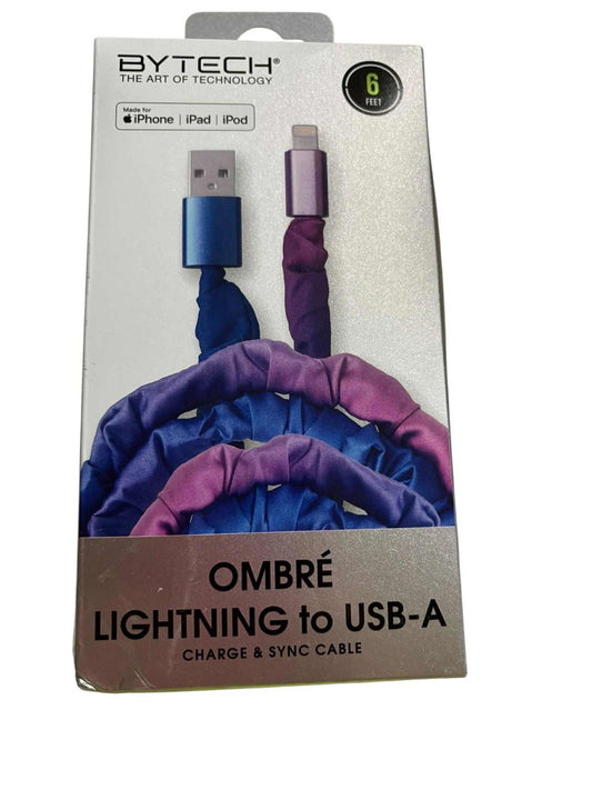 Ombre Lightning to USB-A cable in purple and blue colors, designed for charging and syncing devices.