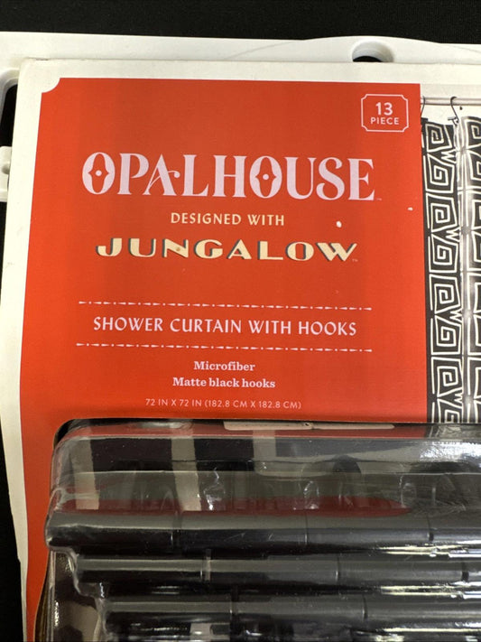 Opalhouse Jungelow shower curtain with hooks in matte black design.