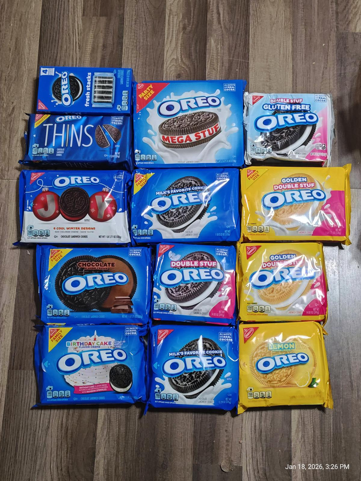 Oreo cookie variety pack featuring Thins, Mega Stuf, and multiple flavors in colorful packaging.