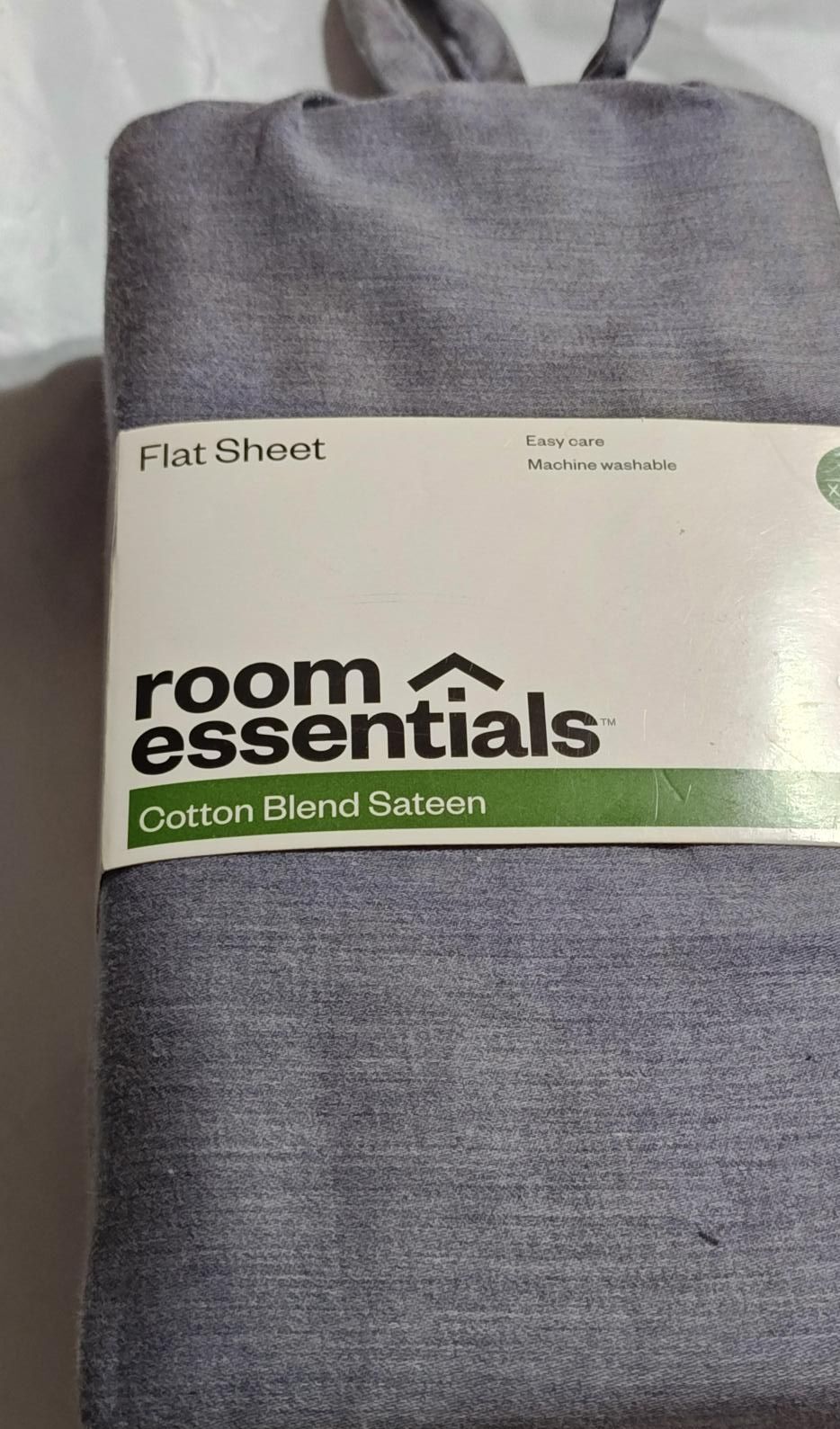 King  Cotton Blend Sateen FLAT Sheet  - Room Essentials Heather Navy
