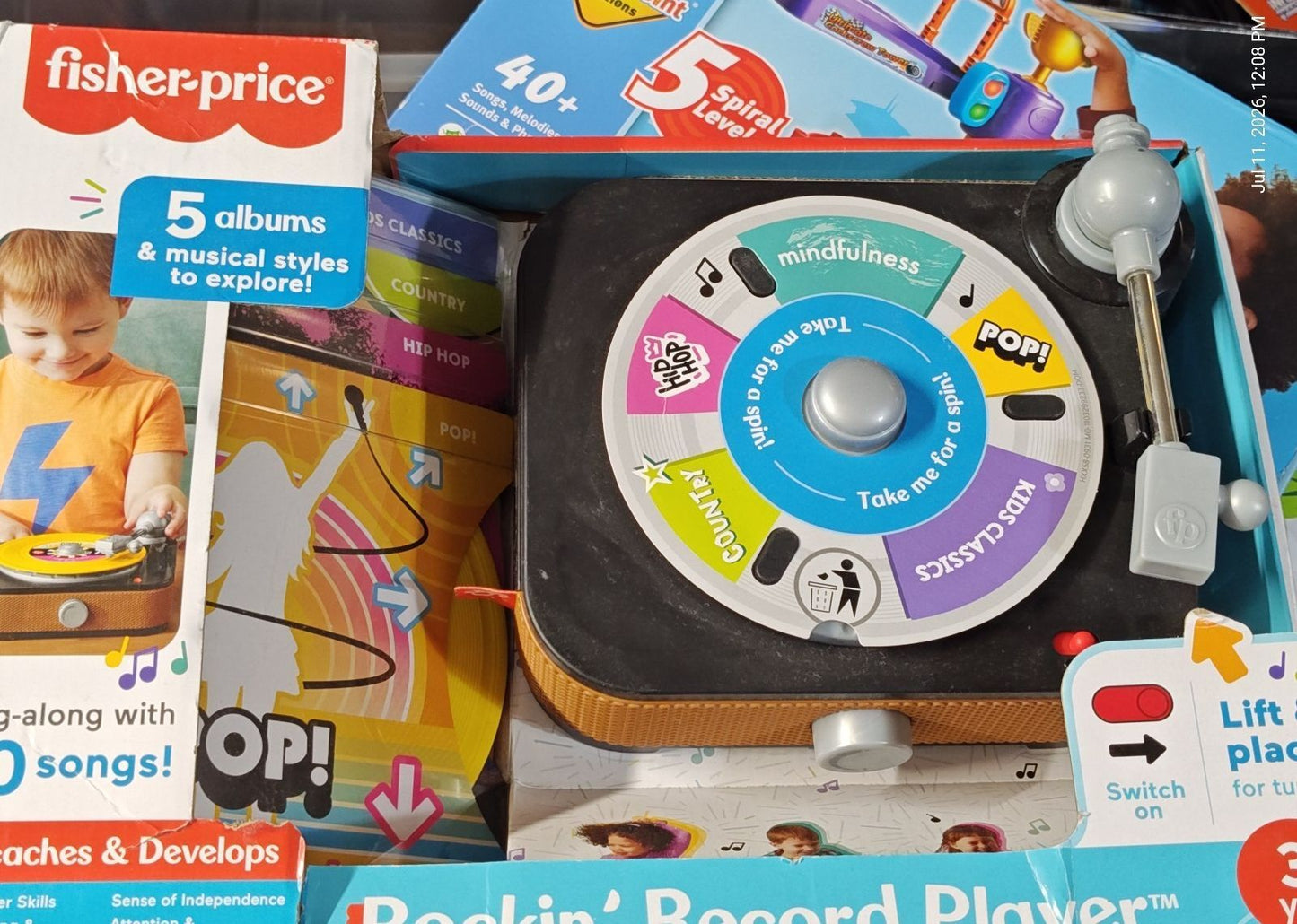 Fisher-Price Rockin’ Record Player Musical Toy W/Turntable & 5 Albums
