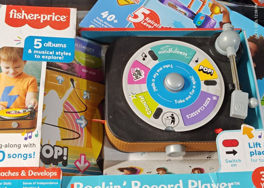 Fisher-Price Rockin’ Record Player Musical Toy W/Turntable & 5 Albums