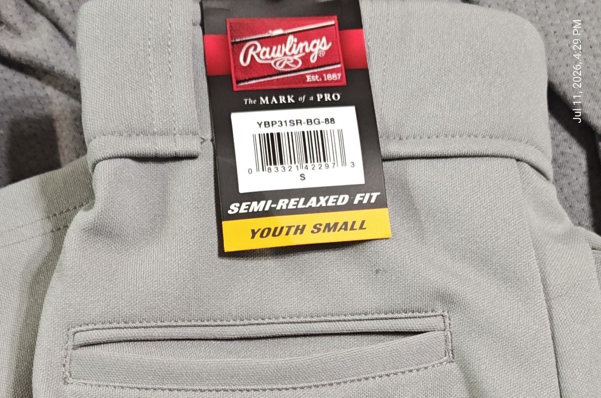 Rawlings Semi-Relaxed Full Length Baseball Pant | Solid Grey Youth Small