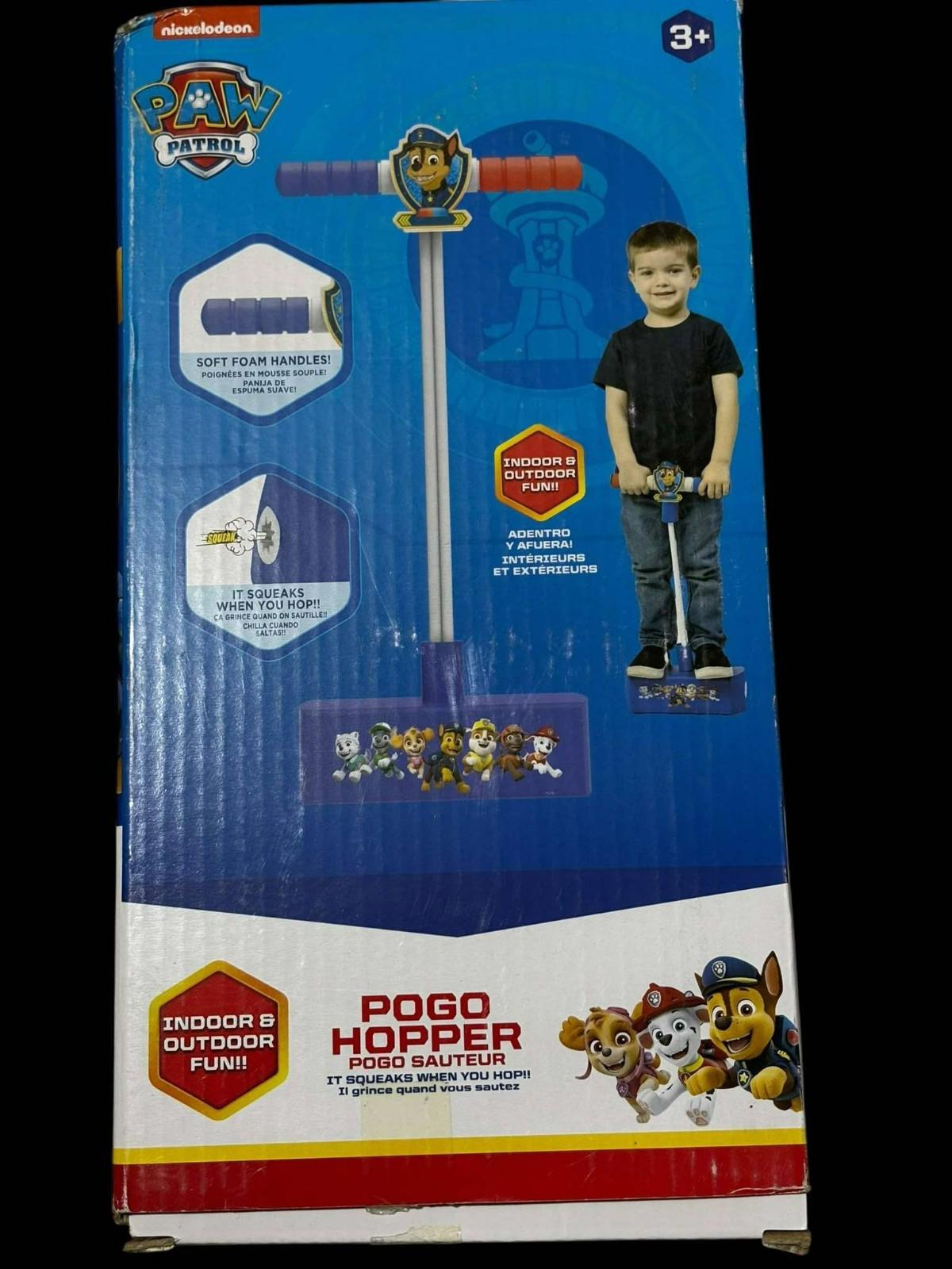 Paw Patrol Pogo Hopper featuring colorful design and character graphics for indoor and outdoor fun.