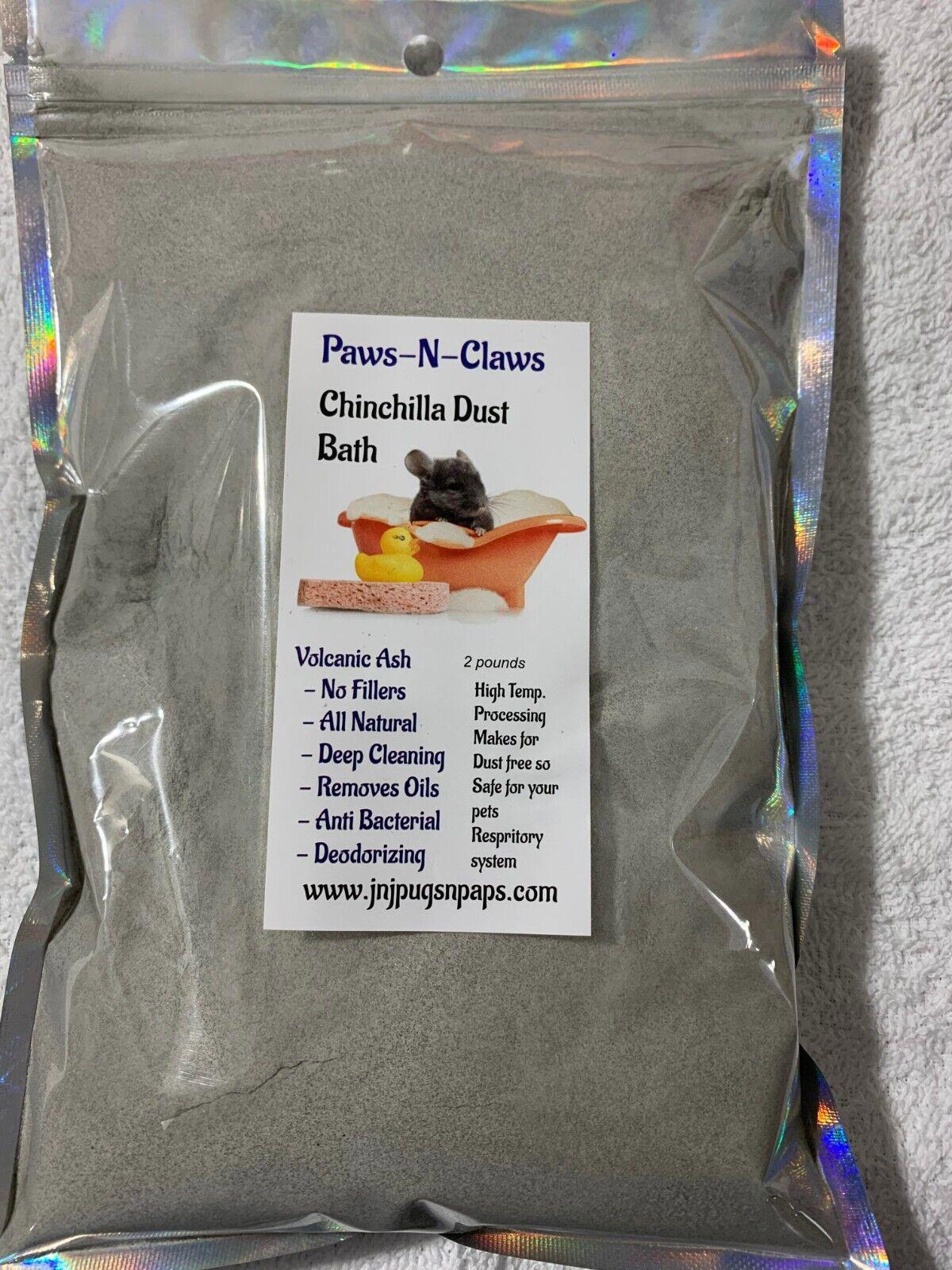 Paws-N-Claws Chinchilla Dust Bath in a resealable bag, ideal for deep cleaning and deodorizing.