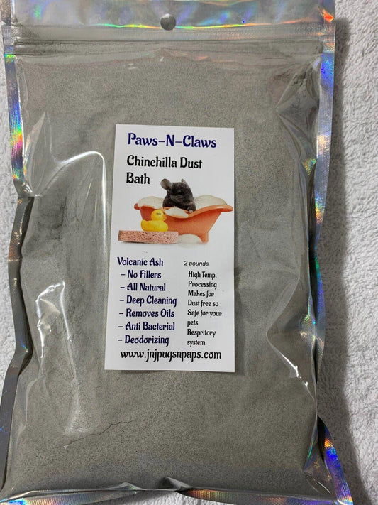 Paws-N-Claws Chinchilla Dust Bath in a resealable bag, ideal for deep cleaning and deodorizing.