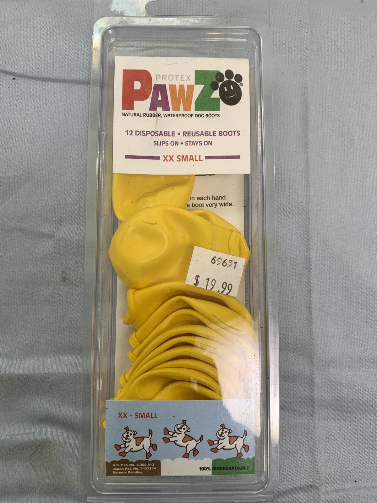 PawZ disposable reusable dog boots in yellow, XX small size, pack of 12 for pet protection.