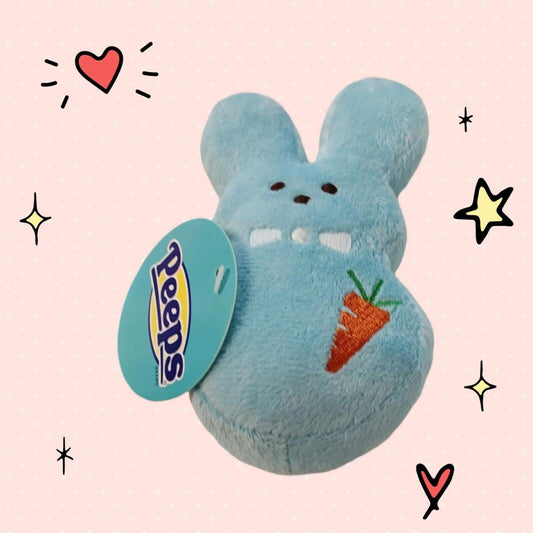 Peeps plush bunny toy in blue with a carrot design.