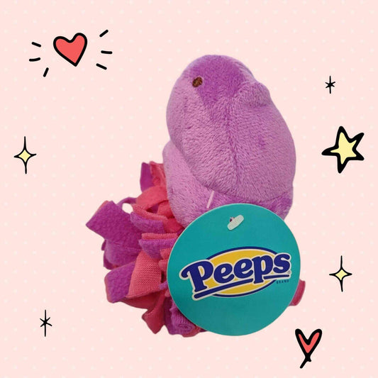 Peeps plush toy in purple color with pink accents and tag.