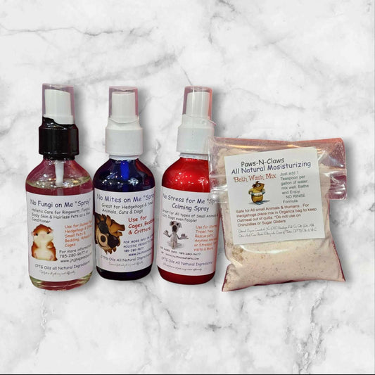 Pet Care Essentials Set includes three spray bottles and a herbal powder for pets.