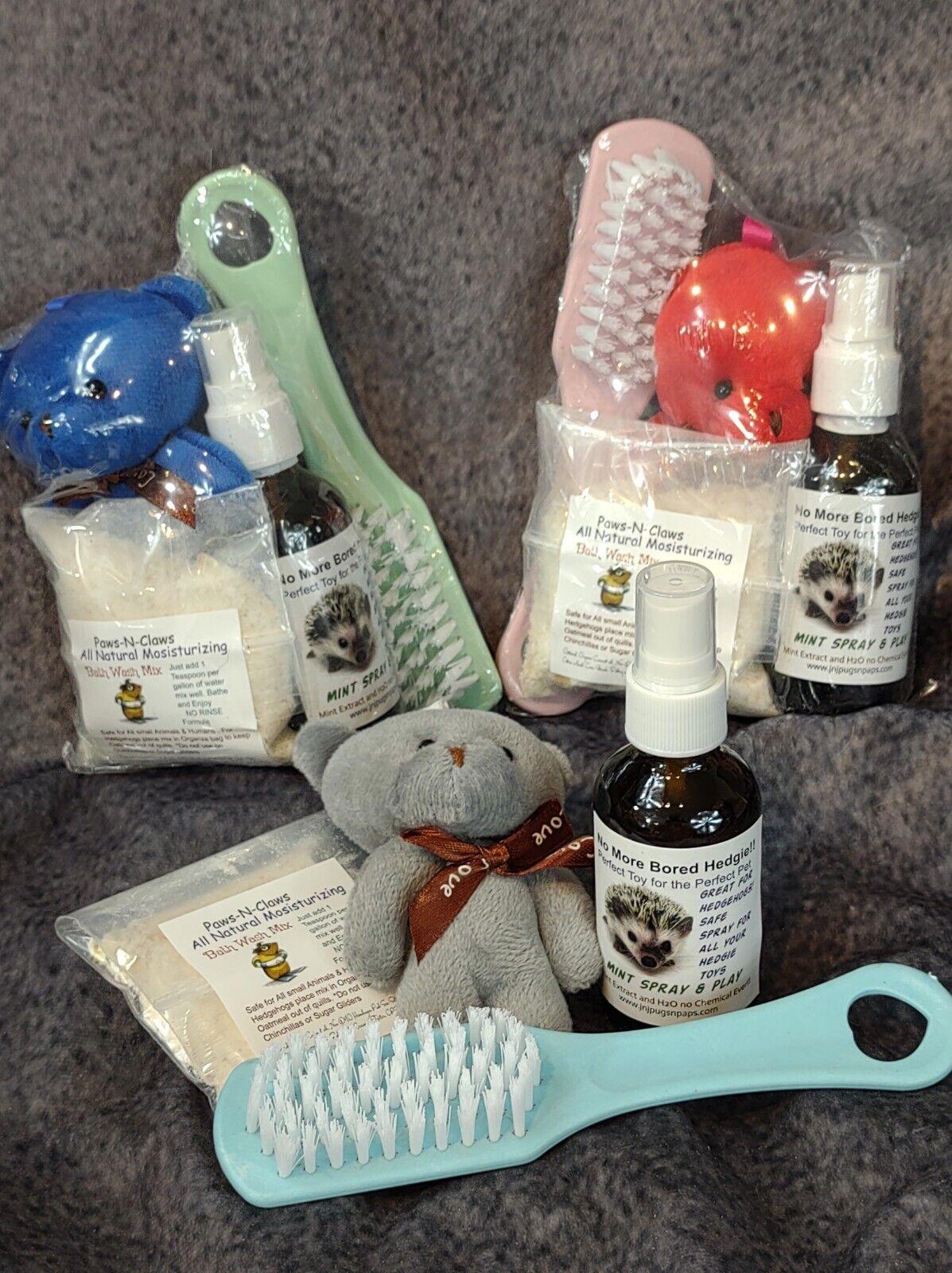 Pet Grooming Kit with spray bottles, grooming brush, and plush toy for dogs and cats.