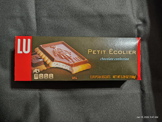 Petit Écolier chocolate collection box featuring a rich chocolate biscuit design.