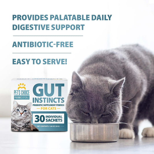 Pet’s Choice Gut Instincts Probiotic Supplement for Cats, Digestive & Immune Support, 30 Powder Packets, Made in USA