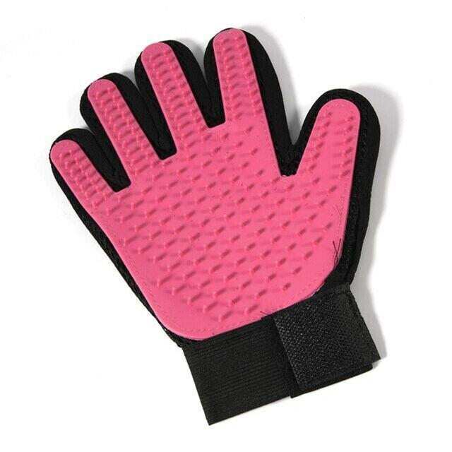 Pink Pet Grooming Glove with textured surface for effective fur removal.