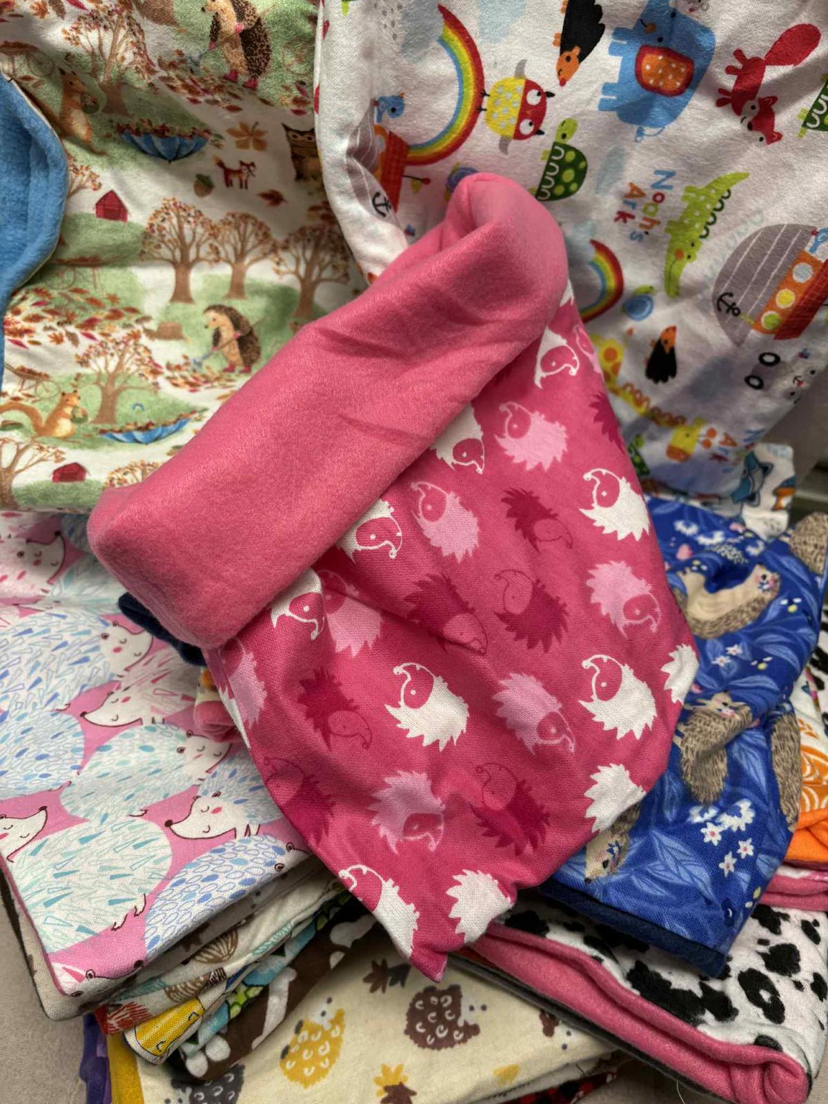 Pink Hedgehog Blanket featuring cute hedgehog patterns, soft fleece material for cozy warmth.