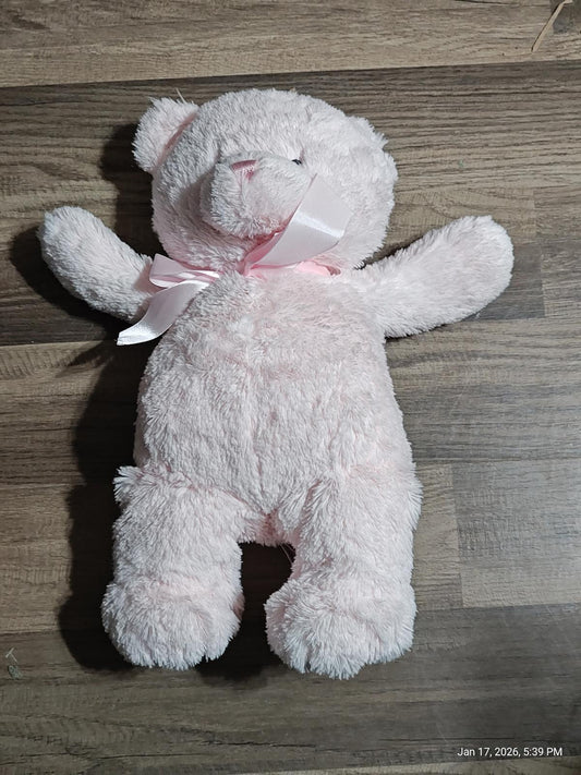 Pink Plush Teddy Bear with a ribbon, soft and cuddly, perfect for gifts.