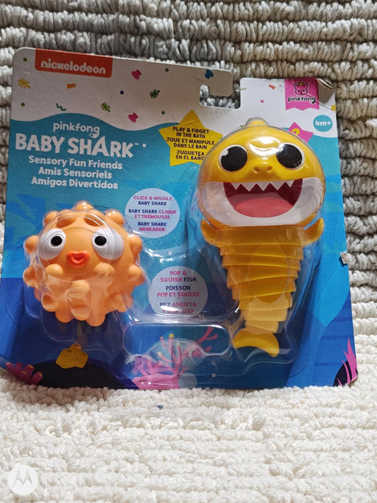 Pinkfong Baby Shark sensory fan friends featuring a yellow shark and an orange fish.