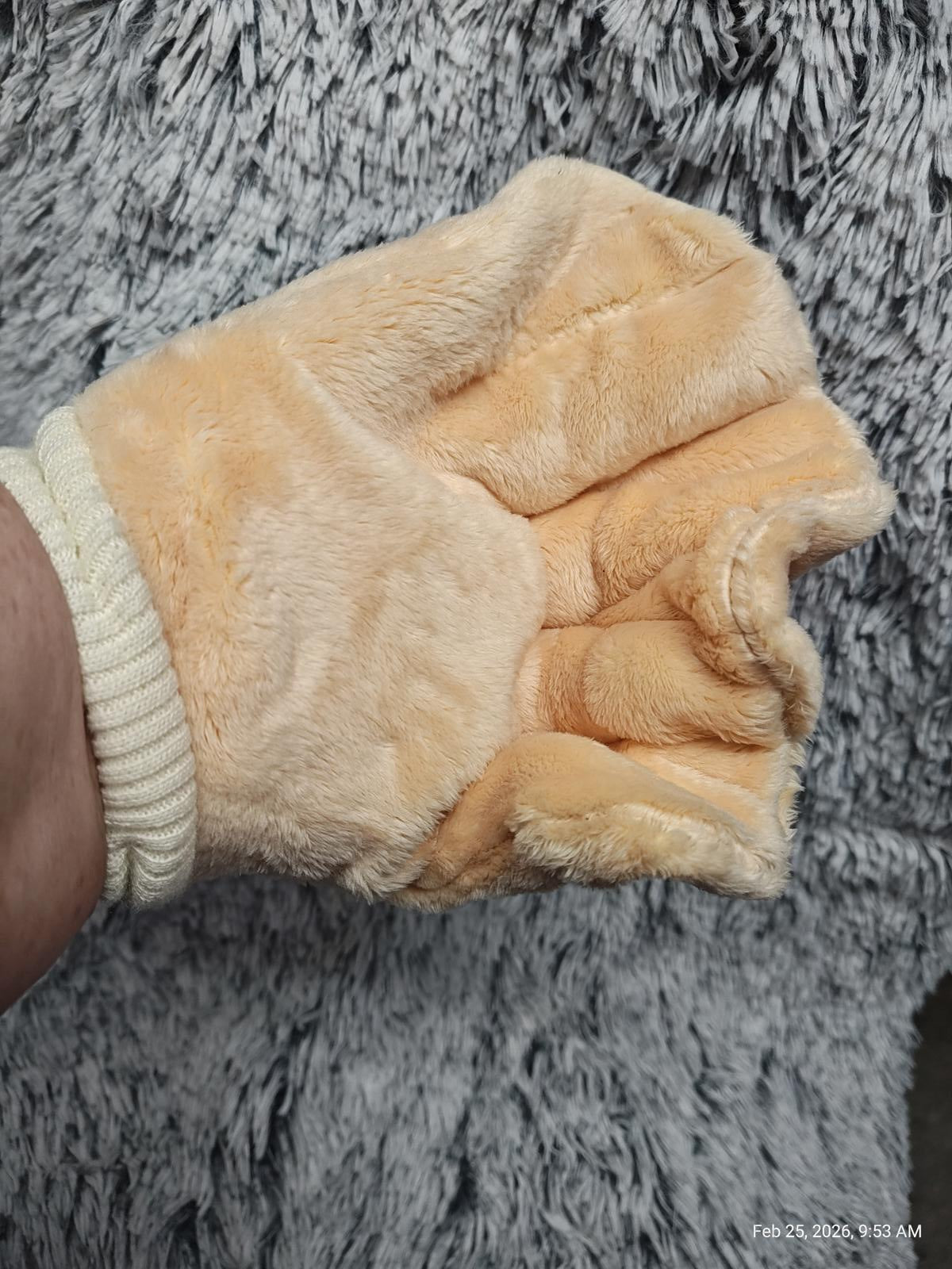 Plush Cat Paw Gloves in soft beige color, perfect for cozy warmth.