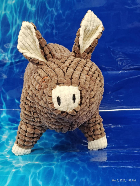 Plush Donkey Toy with textured brown body and white ears, perfect for cuddling.