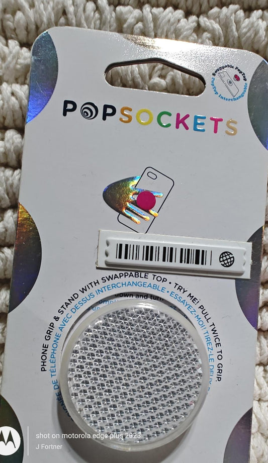 PopSockets phone grip with swappable top, featuring a shiny silver design.