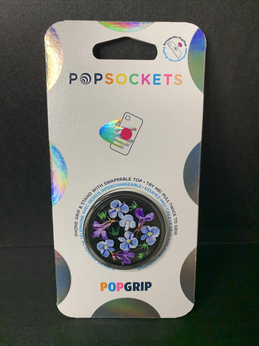 PopGrip featuring a floral design with purple flowers on a black background.