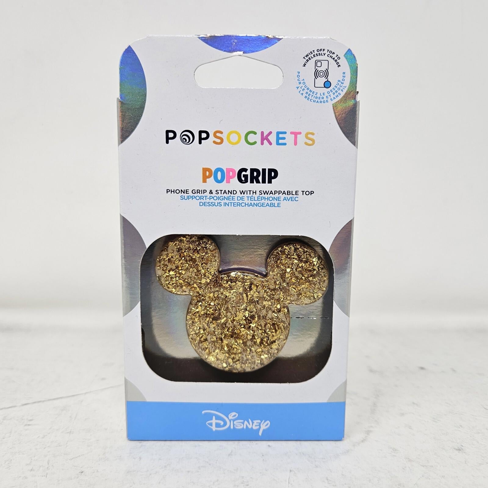 PopSockets PopGrip featuring a gold Mickey Mouse design for secure phone handling.