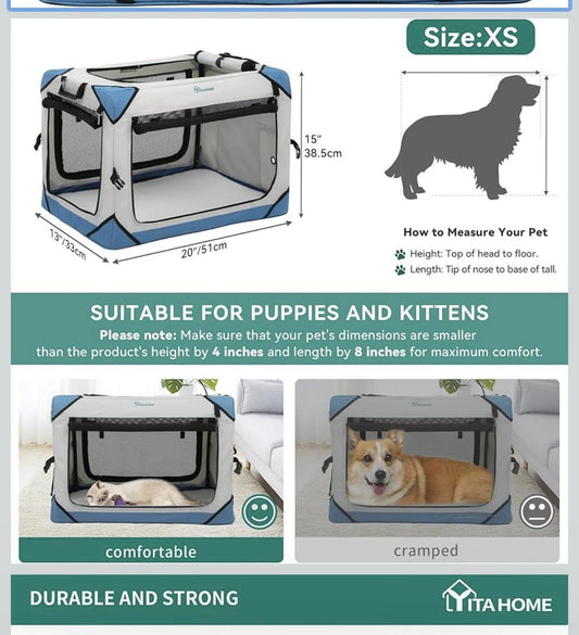 Pet Playpen Portable Dog Crate in blue and gray, suitable for puppies and kittens, featuring a spacious design.